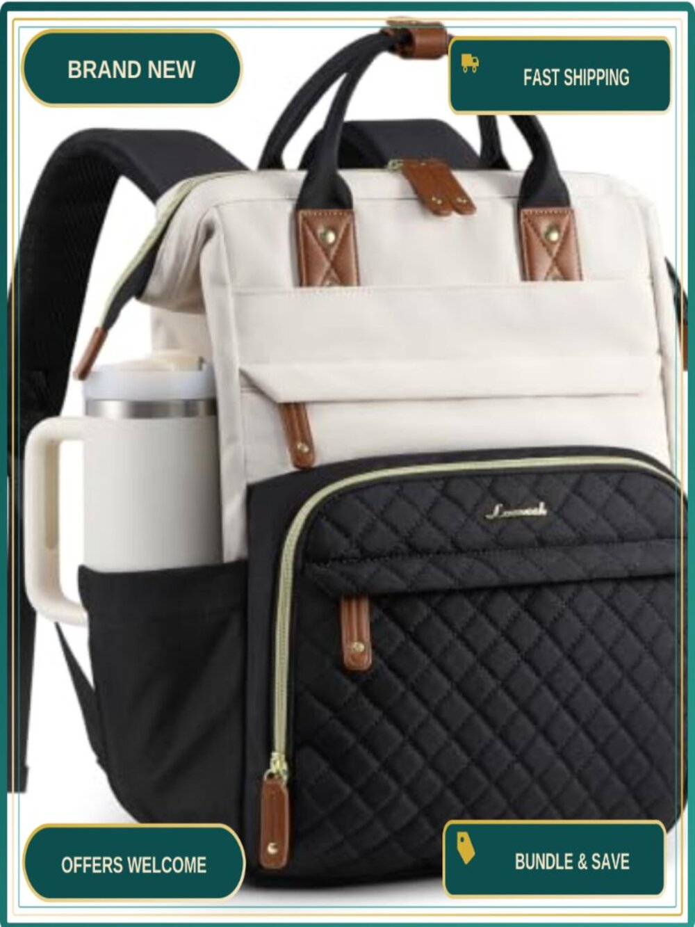 LOVEVOOK Laptop Backpack Women Quilted Nylon 15.6 Inch Fits Airplane